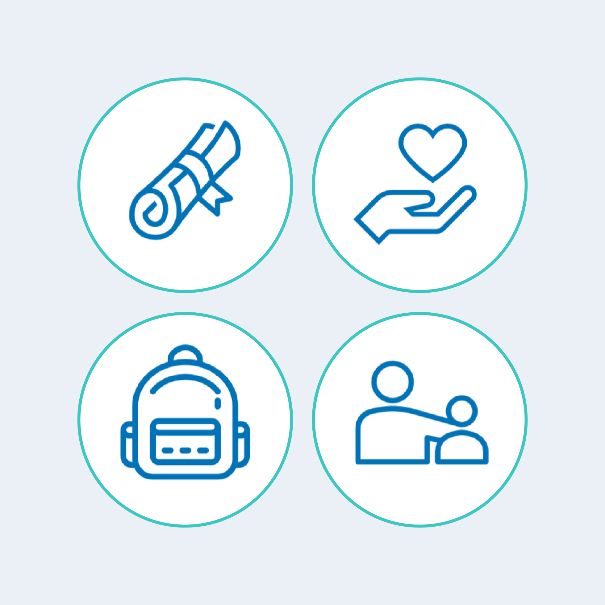 Diploma, donation, backpack and family icons